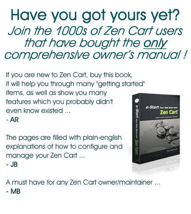 Have you got yours yet? Join the 1000’s of Zen Cart users that have bought the only comprehensive owners manual ! get your manual today