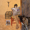 woman in golden room